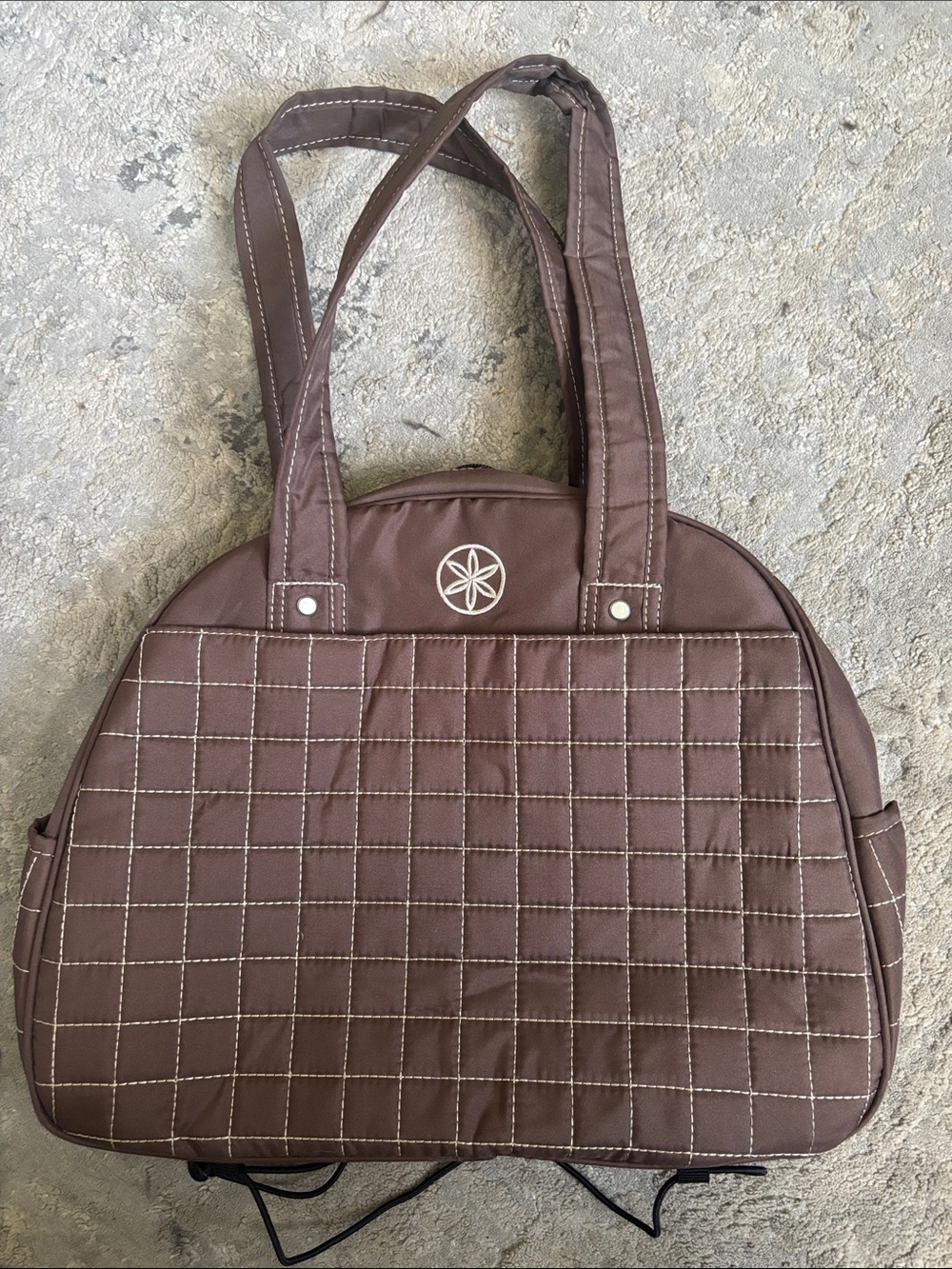 GAIAM Brown Quilted Tote Bag with White Stitching